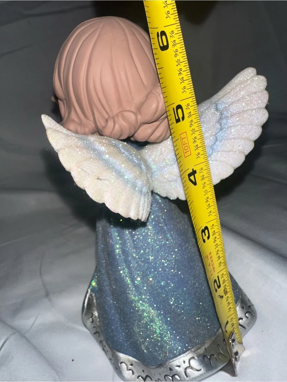 Faith Angel Glitter Figurine Musical Lighted Blue Silver Religious Decor